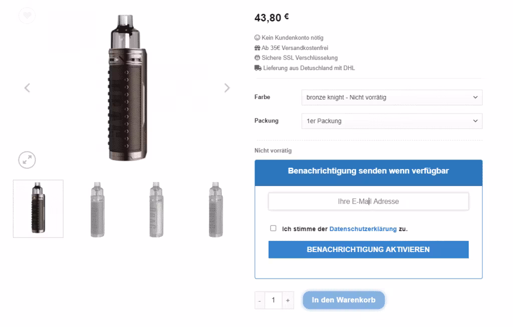 E-Zigarette in braunem Design, ideal für Dampfer, mit langlebigem Akku.
