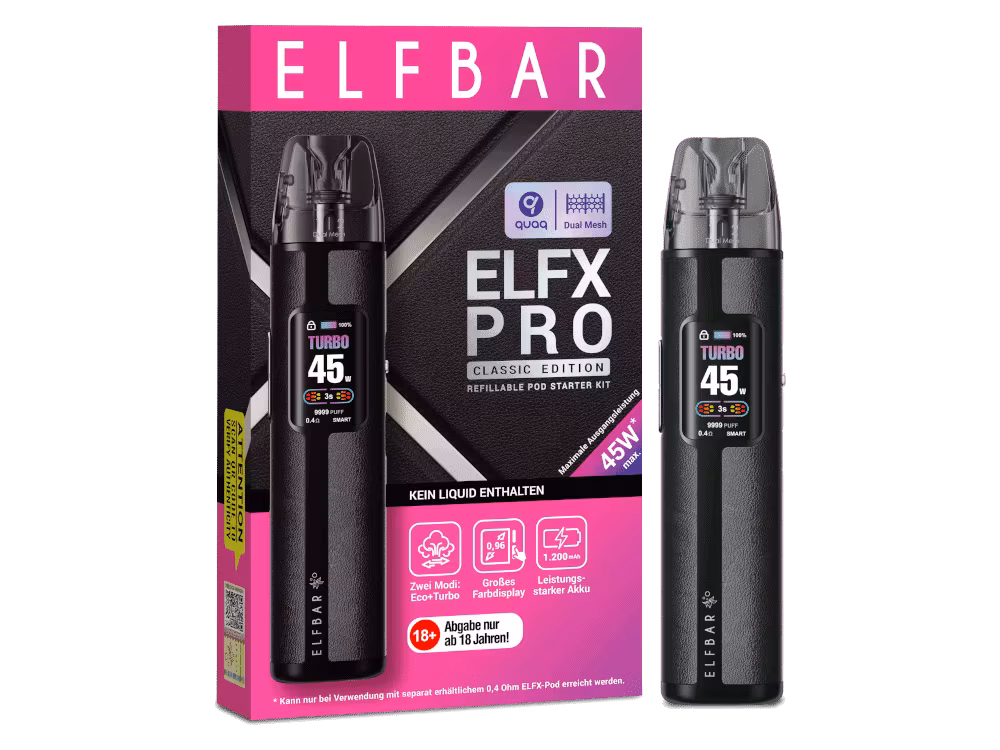 Elfbar Elfx Pro E-Zigaretten Set 1 ELFBAR ELFX PRO Vape mit Display, schwarz, für E-Zigaretten, Starter Kit.