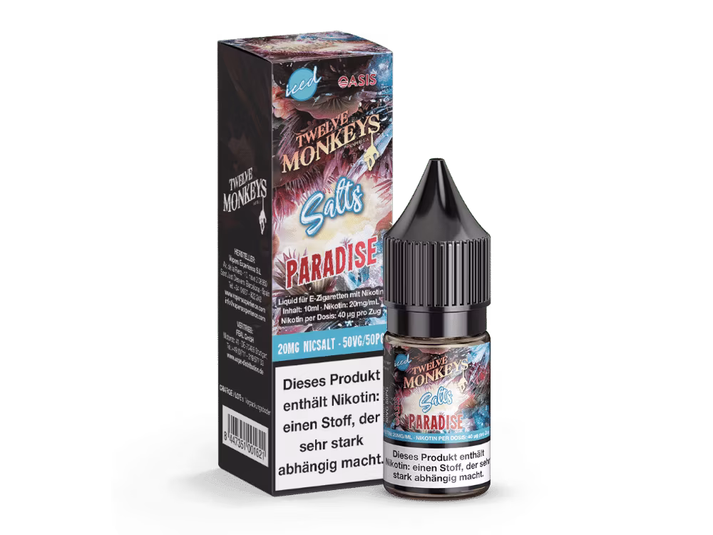 Twelve Monkeys - Iced - Paradise Nikotinsalz Liquid 1 Flasche mit E-Liquid "Twelve Monkeys Salts Paradise" für E-Zigaretten.