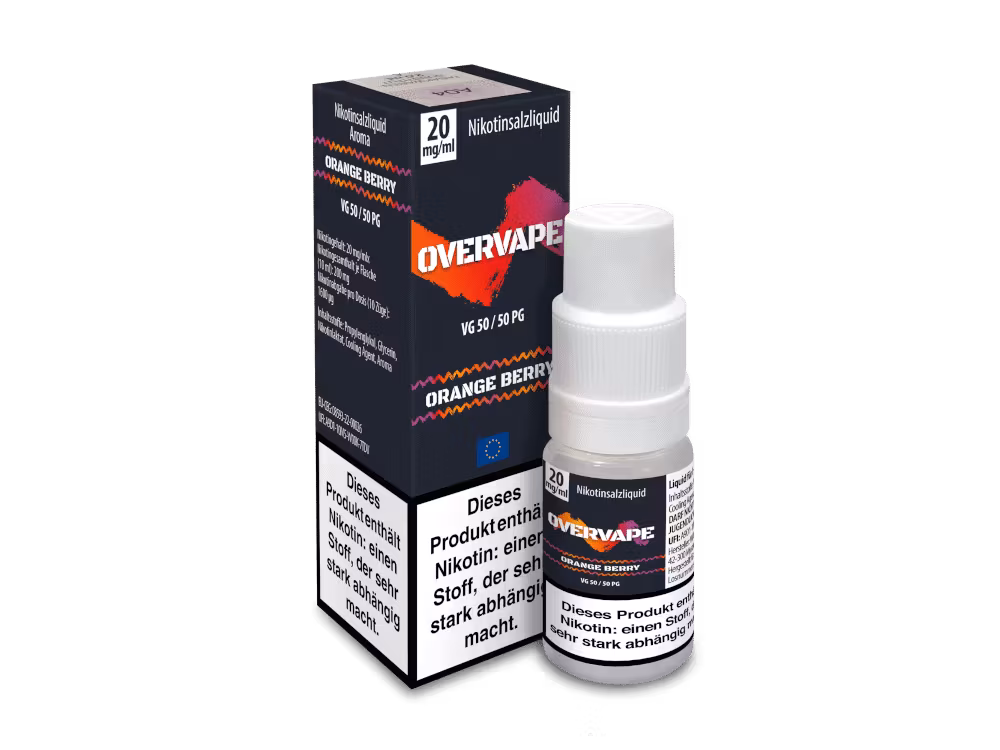 Overvape Orange Berry Nikotinsalz Liquid 1 Überdampfer Orange Berry Nikotinsalz, 20mg/ml, 10ml Flasche.