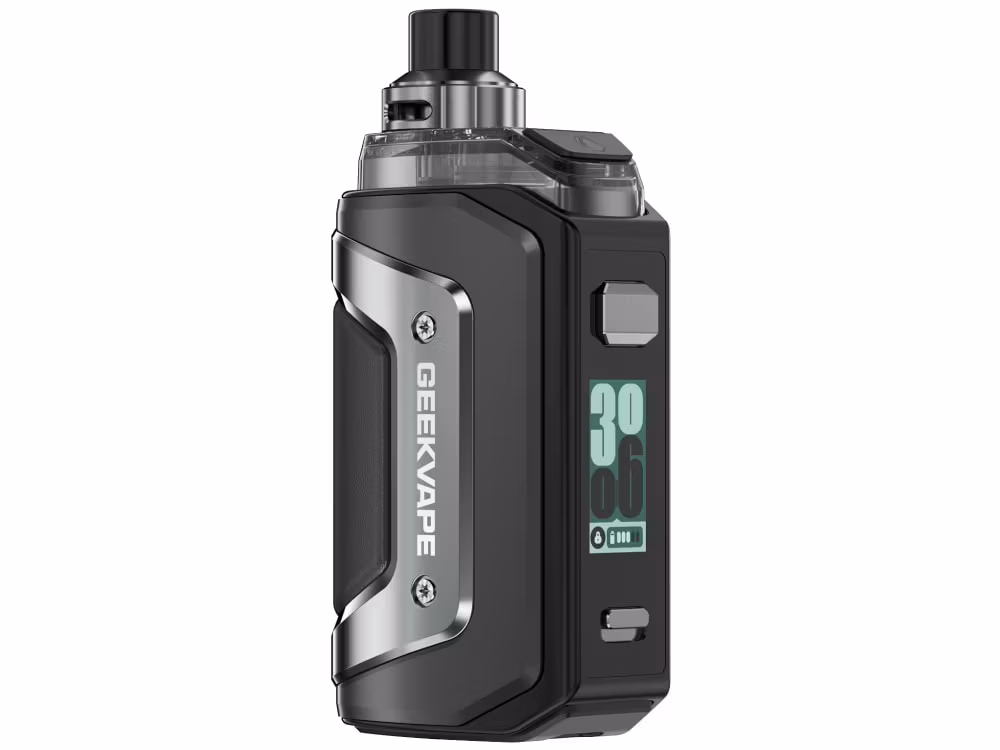 Modernes Vapes-Gerät mit digitalem Display, schwarzem Design und ergonomischer Handhabung – ideal für Dampfer, die technische Präzision und stilvolles Design suchen.