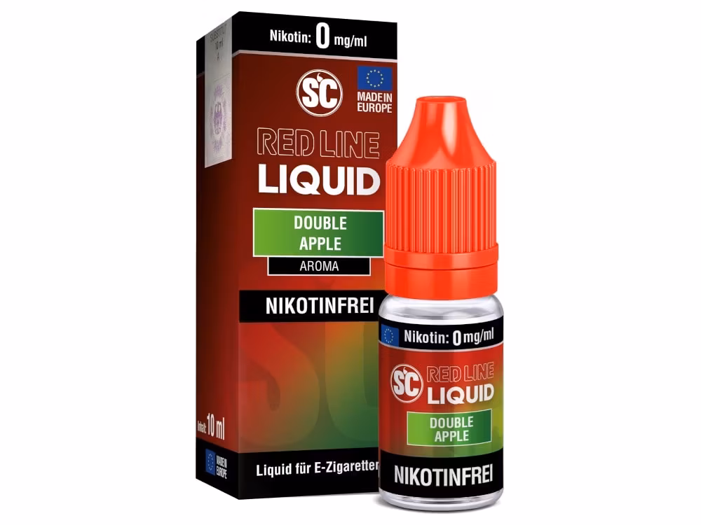 SC - Red Line Nikotin - Double Apple 1 E-Zigaretten-Liquid in Flasche und Verpackung, Doppel-Apfel Aroma.